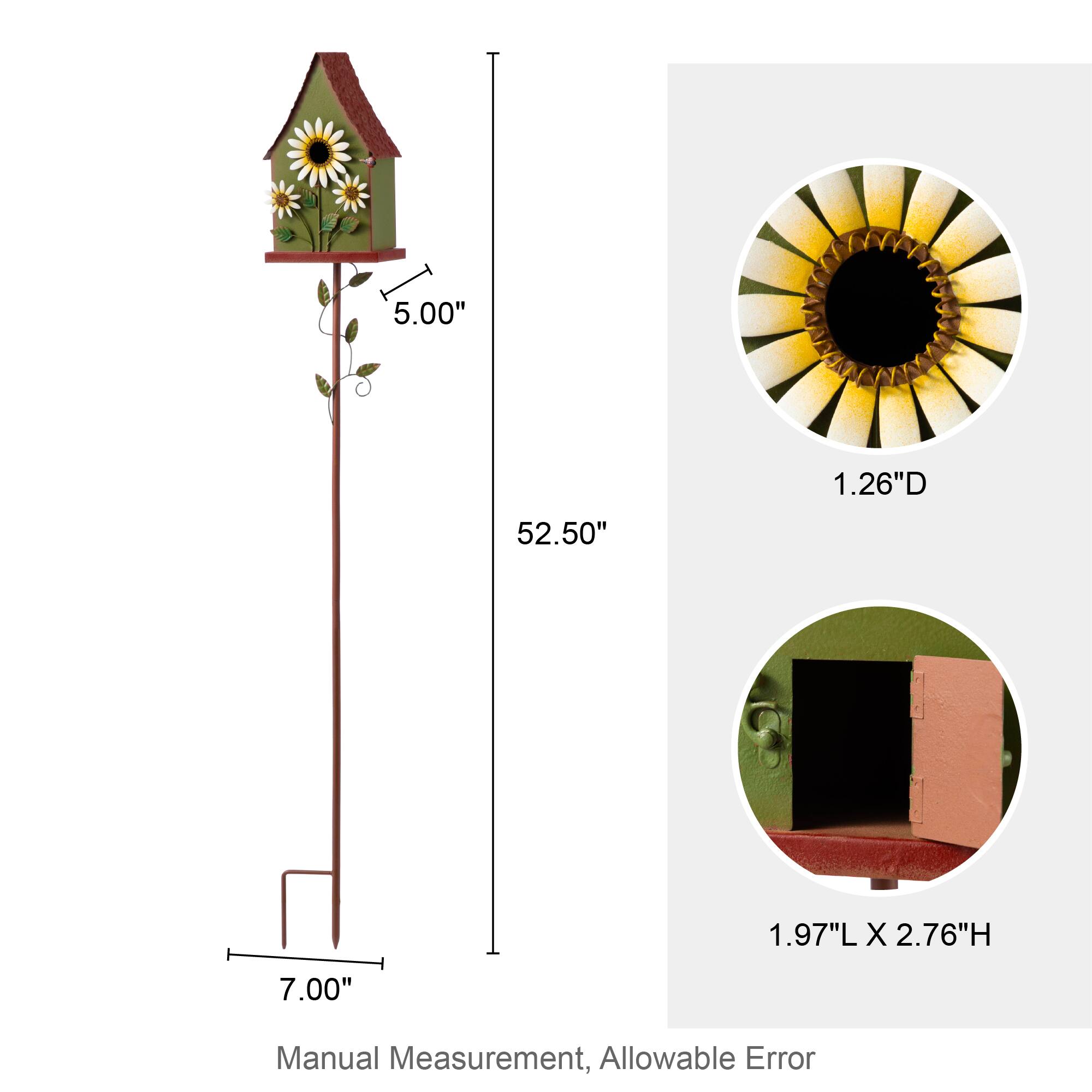Glitzhome® 52.5" Green Metal Daisy Decorative Garden Birdhouse with Stake